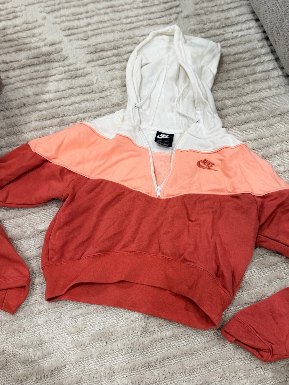 Rare Nike Colorblock Half-Zip Hoodie - White, Peach & Rust
